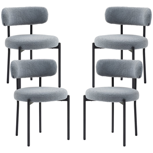 HOMCOM 4 Pieces Kitchen Chairs, Modern Dining Chairs w/ Berber Fleece Upholstery and Steel Legs for Living Room, Grey | Dipra Home