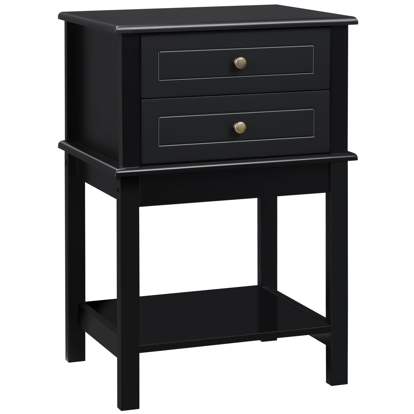 HOMCOM Chic End Table: Modern Sofa Side Table with Drawers and Storage Shelf, Nightstand for Bedroom, Living Room, Matte Black | Dipra Home