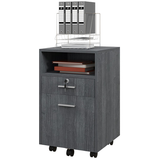 Vinsetto Small 2 Drawer Lockable Filing Cabinet on Wheels for A4 Letter Size Grey | Dipra Home