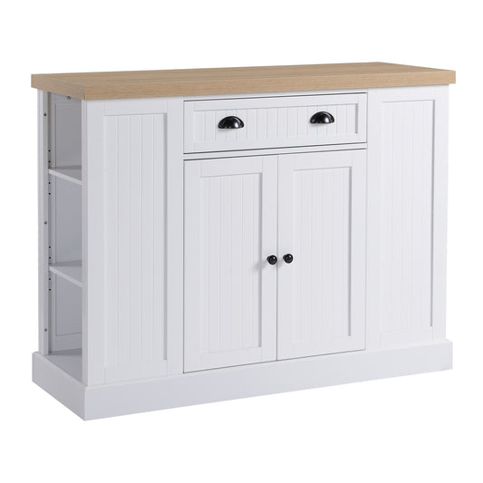 HOMCOM Kitchen Island: Wooden, Fluted-Style, Storage Cabinet, Drawer, Open Shelving, White | Dipra Home