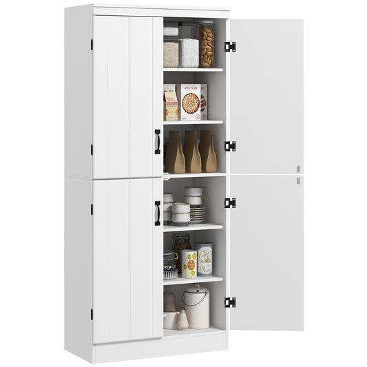 HOMCOM 70" 4-Door Kitchen Pantry Freestanding Storage Cabinet Cupboard Adjustable Shelves White | Dipra Home