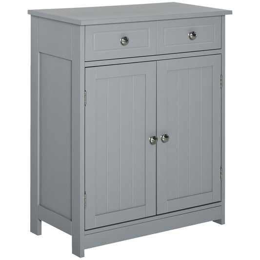 Kleankin Washroom Wonder: Freestanding Bathroom Floor Cabinet with 2 Doors, 2 Drawers, Adjustable Shelf, Grey | Dipra Home