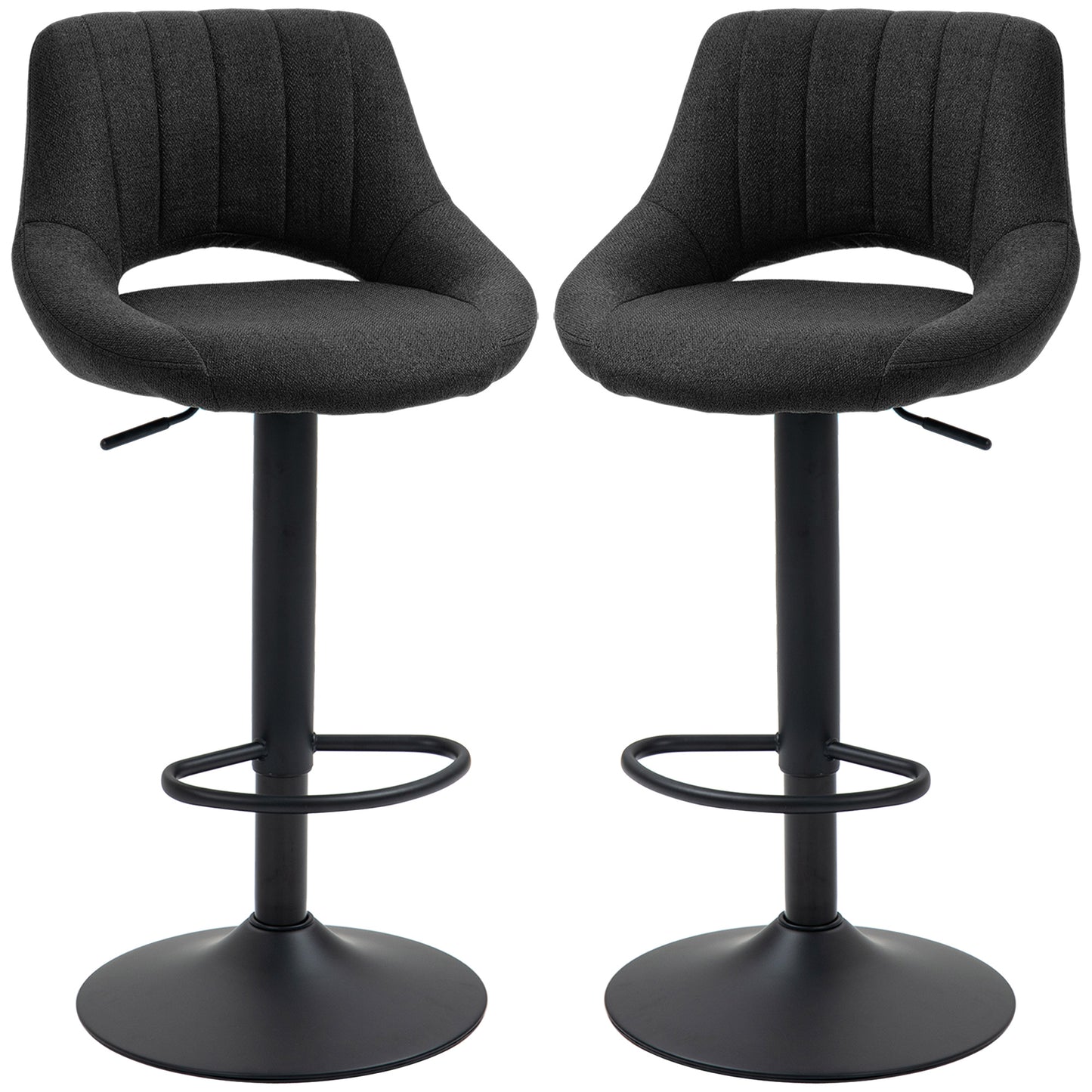 HOMCOM Swivel Bar Stools Set of 2, Linen Upholstered Counter Height Barstools with Round Metal Base | Dipra Home