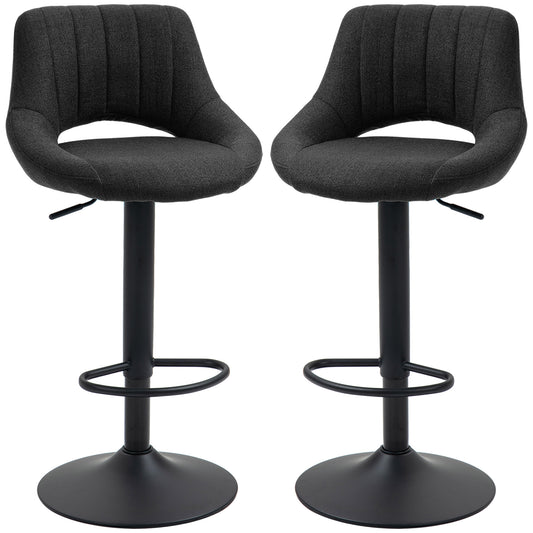 HOMCOM Swivel Bar Stools Set of 2, Linen Upholstered Counter Height Barstools with Round Metal Base | Dipra Home