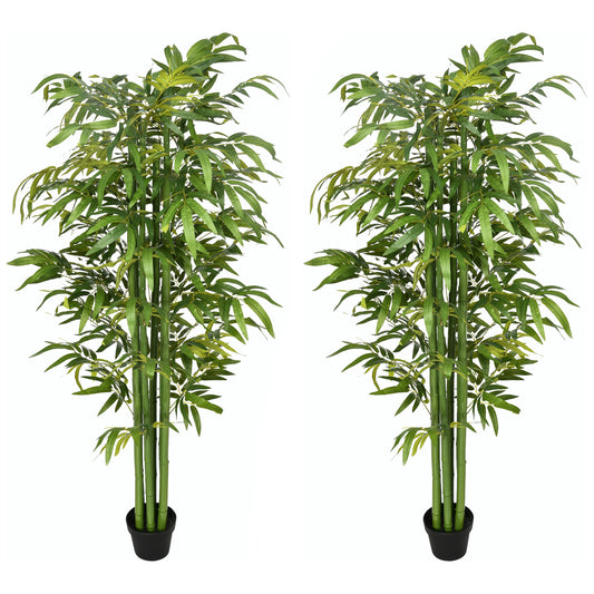 HOMCOM Set of 2 6 FT Artificial Tree Bamboo Tree Fake Plants in Pot for Home Office Living Room Decor, Green | Dipra Home