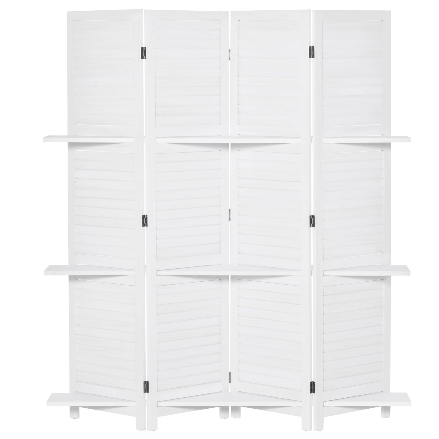 HOMCOM 5.6' 4-Panel Wood Room Divider Folding Privacy Screen Indoor Panels 3 Shelves White | Dipra Home