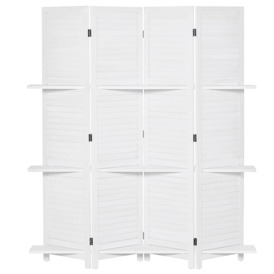 HOMCOM 5.6' 4-Panel Wood Room Divider Folding Privacy Screen Indoor Panels 3 Shelves White | Dipra Home