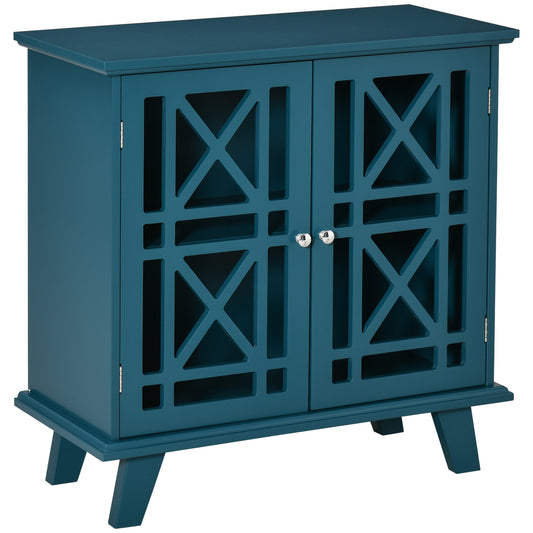 HOMCOM Modern Blue Cabinet: Fretwork Doors, Shelf, Freestanding Sideboard Buffet for Dining, Living Room Decor | Dipra Home