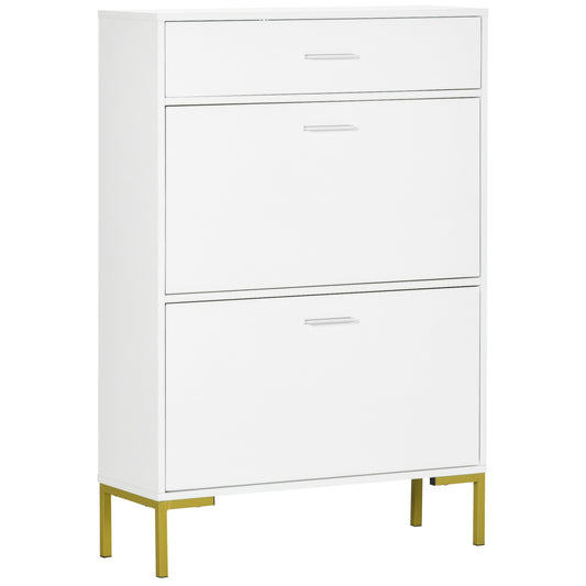 HOMCOM Modern Shoe Cabinet: 12-Pair Storage Organizer with 2 Flip Doors, Drawer & Adjustable Shelf, White | Dipra Home