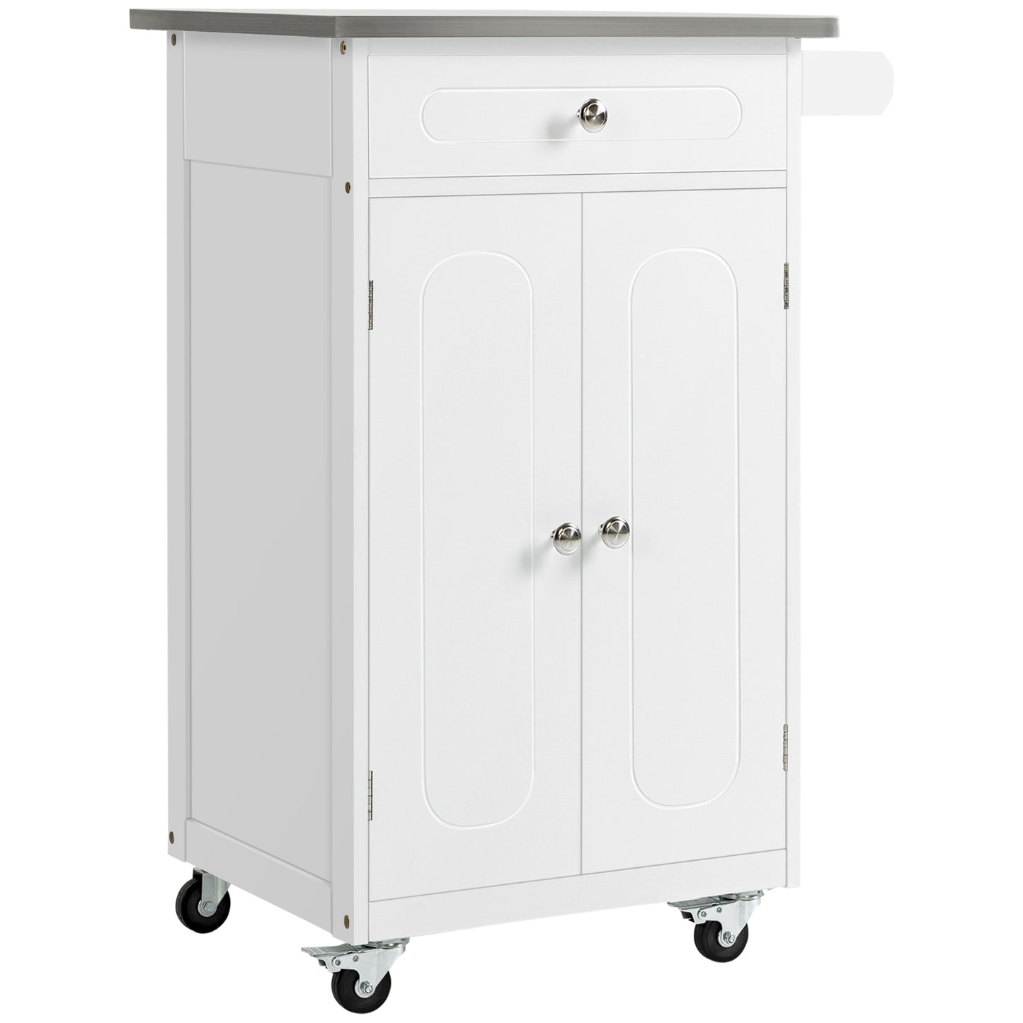 HOMCOM Compact Kitchen Cart Island Stainless Steel Top Mobile Trolley Storage Drawer Dining White | Dipra Home