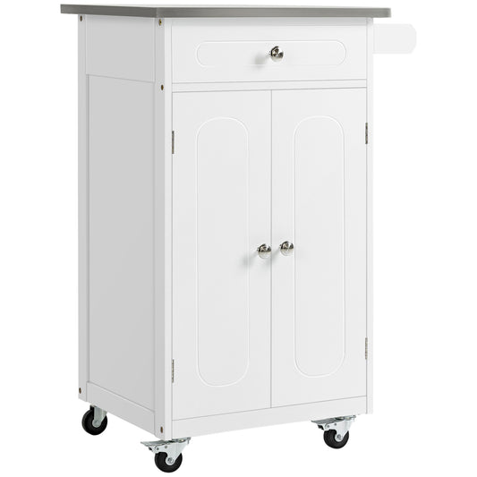 HOMCOM Compact Kitchen Cart Island Stainless Steel Top Mobile Trolley Storage Drawer Dining White | Dipra Home