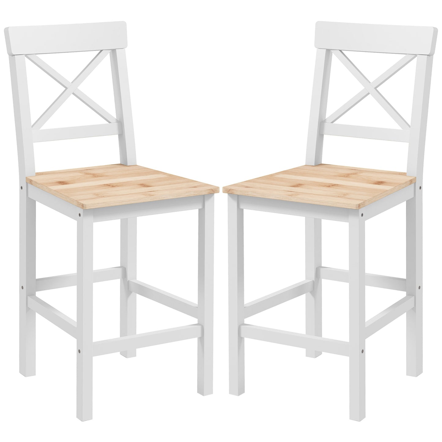 HOMCOM Farmhouse Flair: Solid Wood Counter Height Barstools Set of 2, Natural X-Frame Back Kitchen Seating | Dipra Home