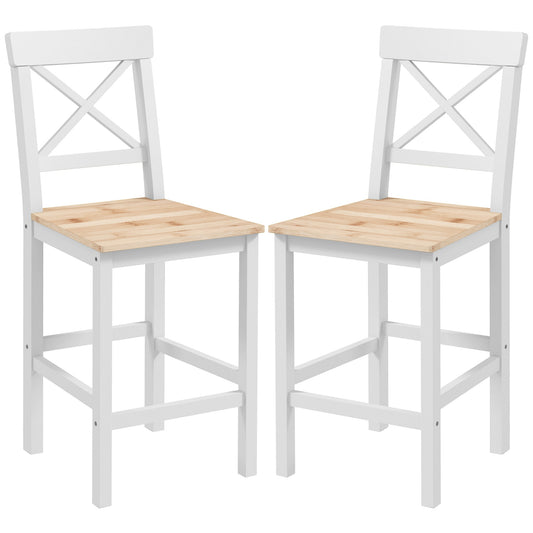 HOMCOM Farmhouse Flair: Solid Wood Counter Height Barstools Set of 2, Natural X-Frame Back Kitchen Seating | Dipra Home