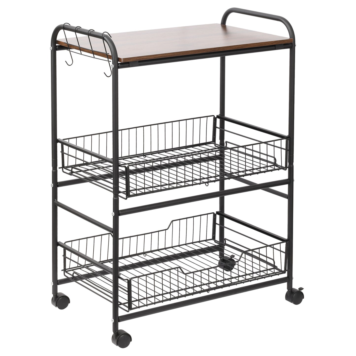 HOMCOM Dining Delights: 3-Tier Rolling Kitchen Cart, Utility Storage with Basket, Drawers, Side Hooks, Lockable Casters | Dipra Home