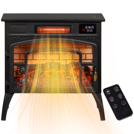 HOMCOM Electric Fireplace Stove, Infrared Fireplace Heater with Realistic Flame, Adjustable Temperature, 1500W, Black | Dipra Home