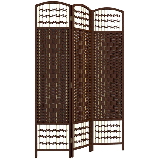 HOMCOM 3-Panel Folding Room Divider: Portable Privacy Screen, Wave Fiber Room Partition for Home Office, Brown | Dipra Home