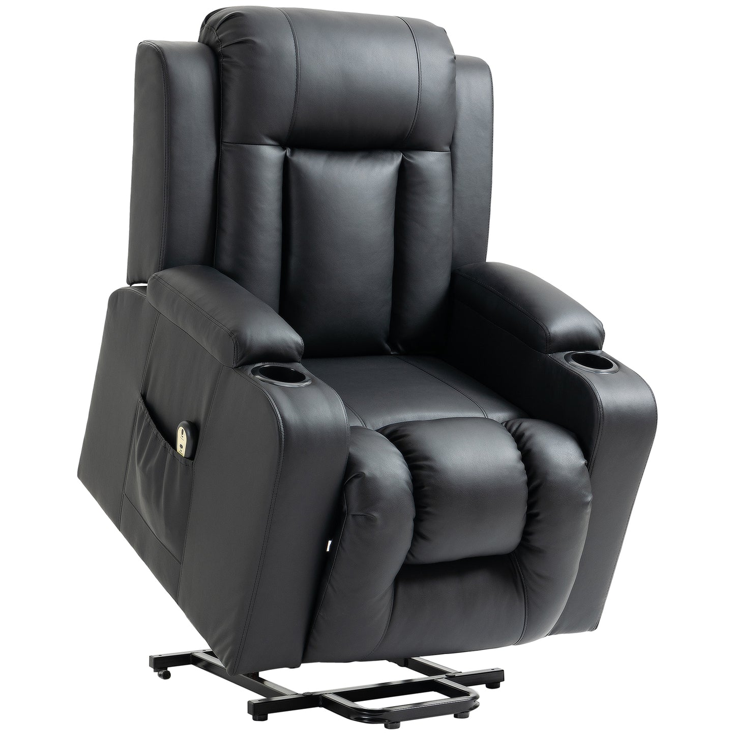 HOMCOM Electric Power Lift Chair for Elderly, PU Leather Recliner Sofa with Footrest, Remote Control and Cup Holders, Black | Dipra Home