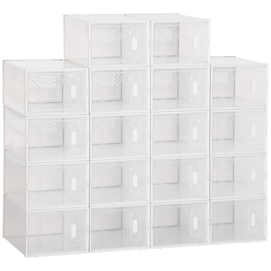 HOMCOM 18-Cube Stackable Shoe Storage Organizer Modular Shoe Cabinet for Entryway Clear and White | Dipra Home