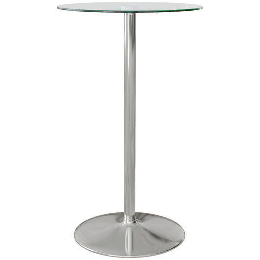 HOMCOM Bistro Brilliance: High Top Round Bar Table with Tempered Glass Top, Steel Base for Sleek Kitchen Seating, Clear Finish | Dipra Home