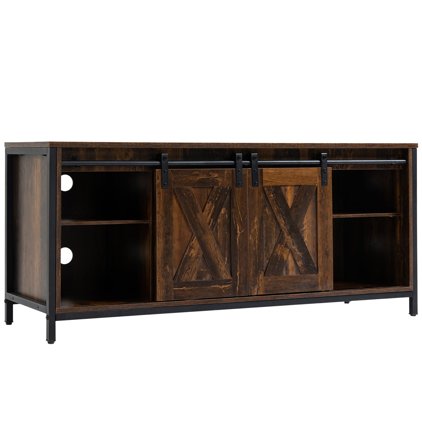 HOMCOM Industrial TV Stand: 60" TV Console, Sliding Barn Doors, Storage, Freestanding Entertainment Unit, Brown | Dipra Home