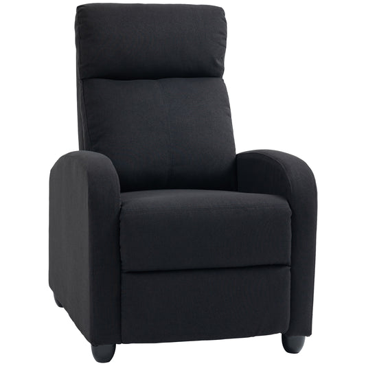 HOMCOM Manual Recliner Chair, Fabric Home Theater Seating, Single Sofa for Living Room, Padded Black | Dipra Home