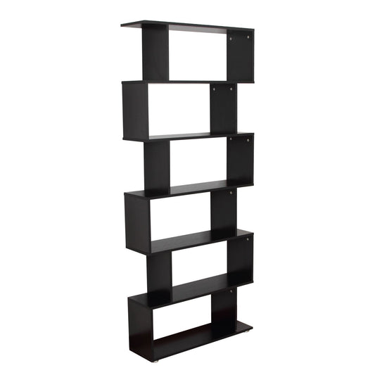 HOMCOM 6-Tier S-Shape Wooden Bookcase: Storage Display Unit for Home Office Furniture, Black | Dipra Home