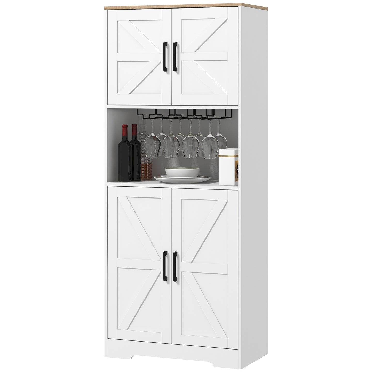 HOMCOM Farmhouse Kitchen Pantry, 68" Freestanding Hutch Storage Cabinet with Microwave Oven Countertop, White | Dipra Home