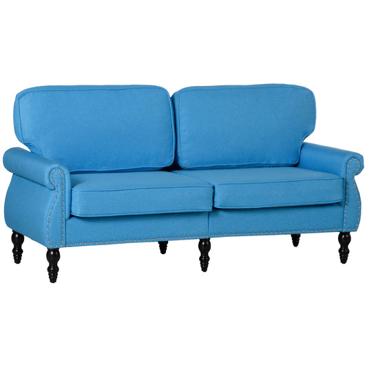 HOMCOM Traditional Style Double Sofa with Sponge Padding and Rubber Wood Leg, 2 Seater Nail Head Accent Loveseat, Light Blue | Dipra Home