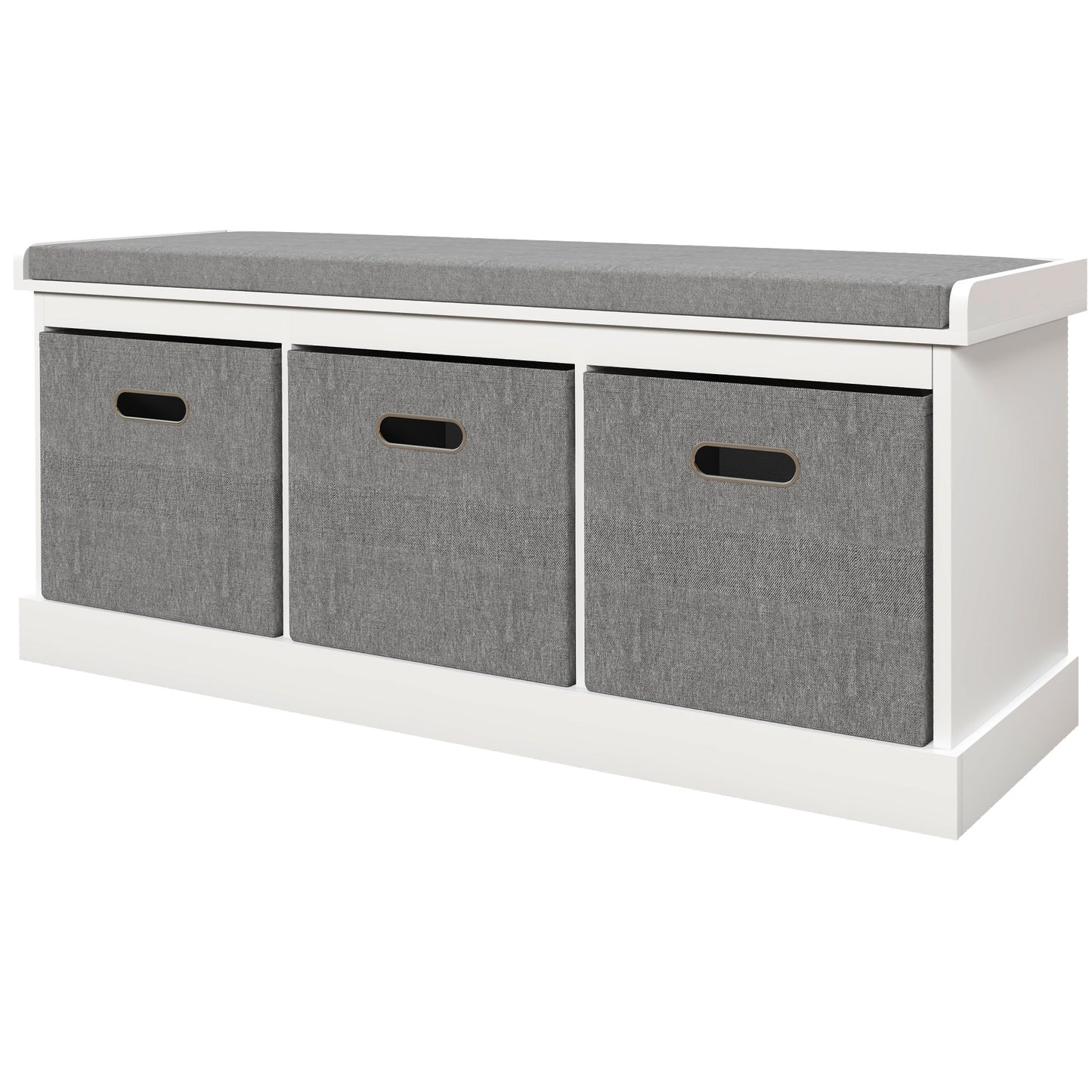 HOMCOM Shoe Storage Entryway Bench Seat with Cushion 3 Fabric Drawers for Hallway White | Dipra Home