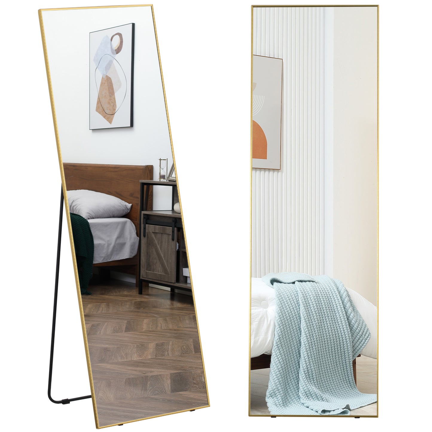 HOMCOM Luxury Mirror Masterpiece: Full-Length Dressing Mirror with Aluminum Alloy Frame, Golden Bedroom and Living Room Decor | Dipra Home