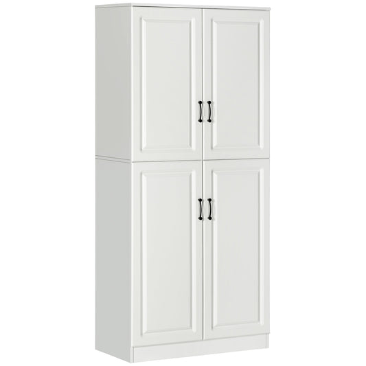 HOMCOM 71" Freestanding Kitchen Pantry Cabinet, Storage Cabinet with 4 Hinged Doors and Adjustable Shelves, White | Dipra Home