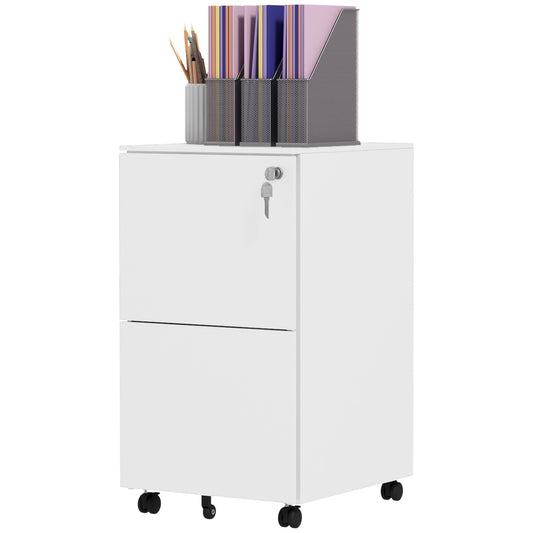 Vinsetto Mobile File Tower: 2-Drawer Steel Cabinet on Wheels with Adjustable Bar for A4 Document Storage Solutions, White | Dipra Home