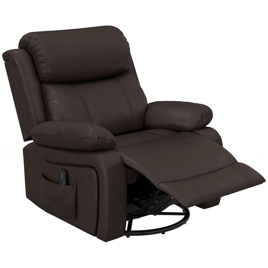 HOMCOM PU Leather Reclining Chair Vibration Massage Recliner with Swivel Base Rocking Function Remote Control Brown | Dipra Home