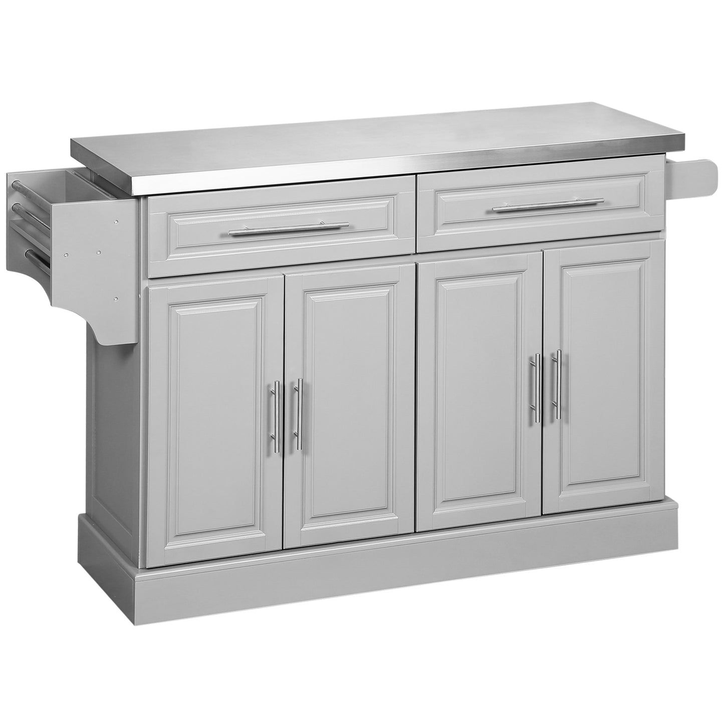 HOMCOM Rolling Kitchen Island with Storage and Stainless Steel Top, Kitchen Trolley with Drawers, Cabinets, Towel Rack | Dipra Home