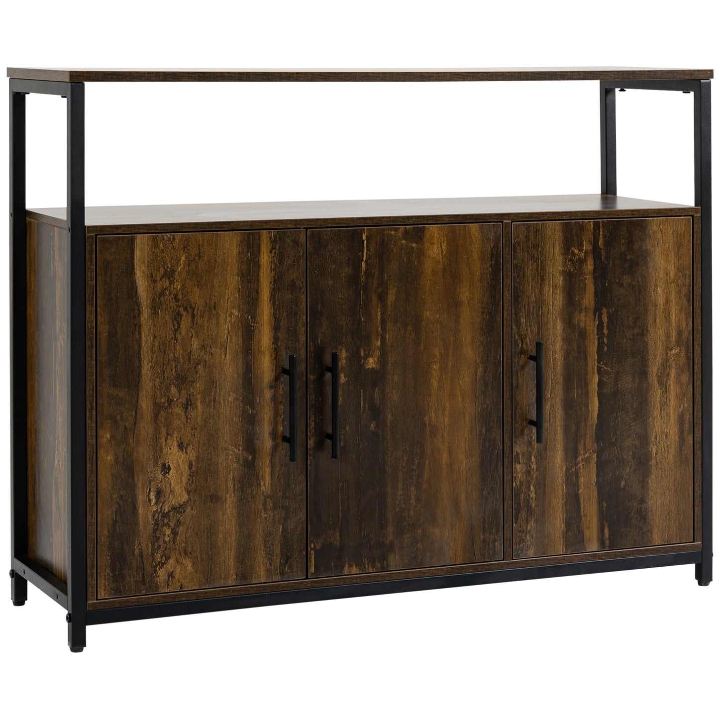 HOMCOM Rustic Brown Industrial Buffet Cabinet: Kitchen Sideboard Bar Cabinet with Open Storage for Living Room | Dipra Home