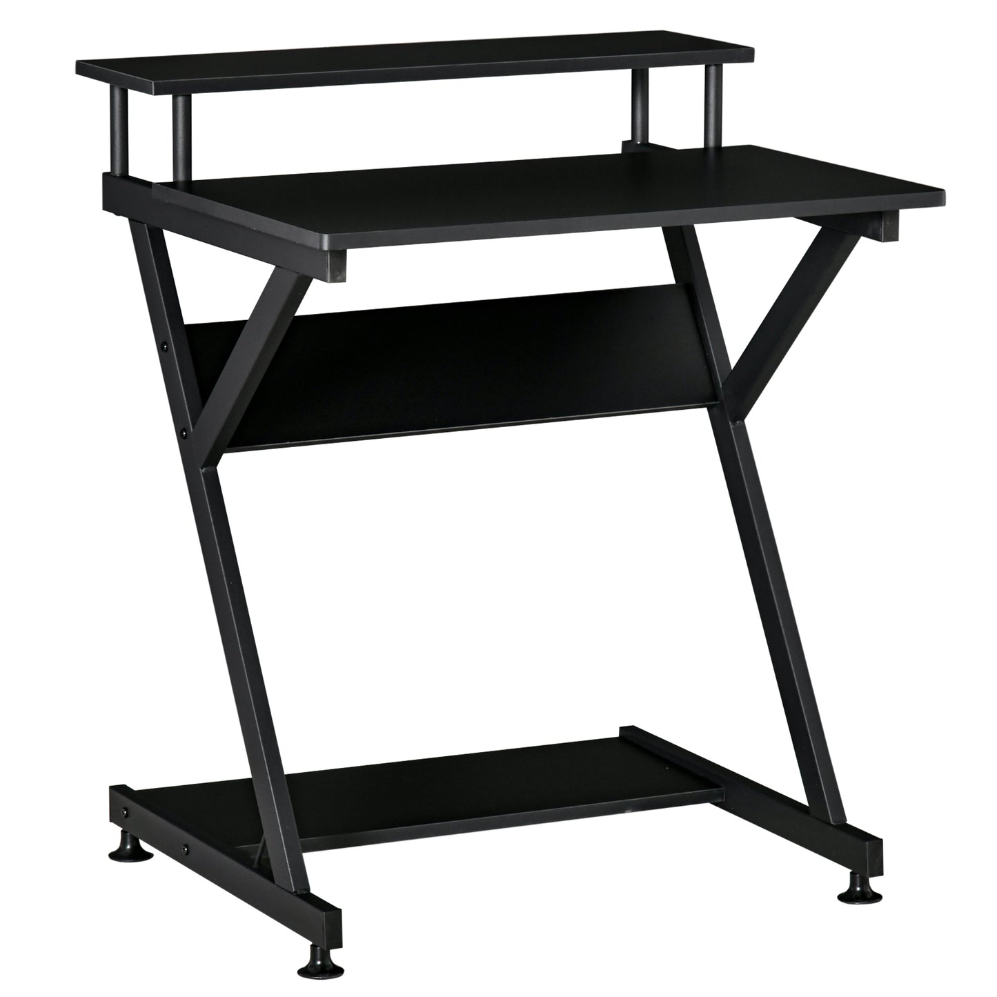 HOMCOM Compact 28" Industrial Z-Shaped Desk with Monitor Shelf Storage Workstation Home Office Black | Dipra Home