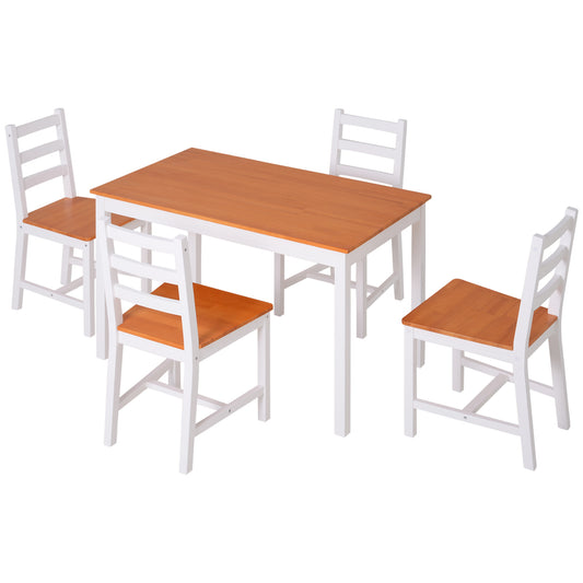 HOMCOM Dining Table Set for 4, 5 Piece Pine Wood Kitchen Table with High Back Chairs, White and Natural Wood | Dipra Home