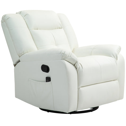 HOMCOM 8-Point Vibration Massage Recliner Chair for Living Room, PU Leather Manual Reclining Chair, Swivel Recliner with Remote Control, Rocking Function, Cream White | Dipra Home