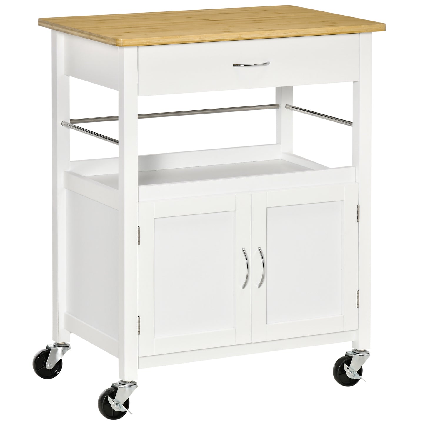 HOMCOM White Mobile Utility Trolley: Kitchen Island Cart with Drawer, Side Hooks & Dining Room Storage | Dipra Home