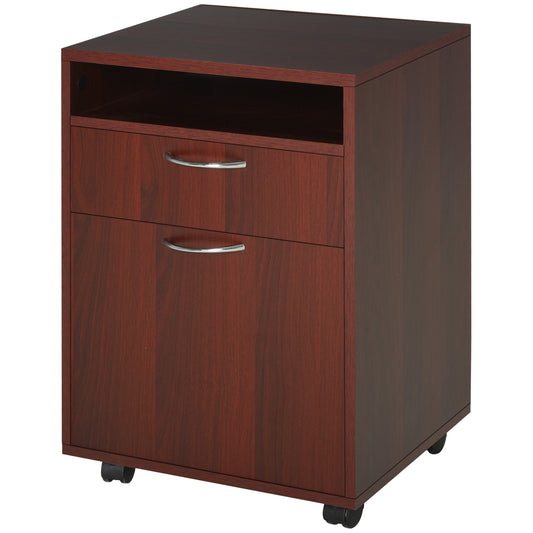 HOMCOM Small Filing Cabinet 24" Open Compartment Drawer Wheels Home Office Storage Espresso Wood Furniture | Dipra Home