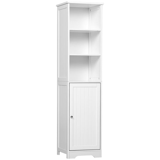 Kleankin Towering Elegance: White Tall Freestanding Bathroom Tower Cabinet, 3 Open Shelves for Storage | Dipra Home