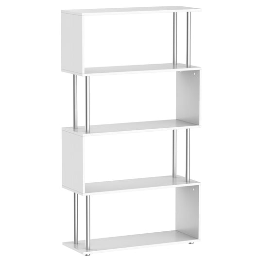 HOMCOM Z-Shape Bookcase Marvel: 5-Tier White Wooden Storage Display Shelf for Living Room, Bedroom, Office with Metal Frame | Dipra Home