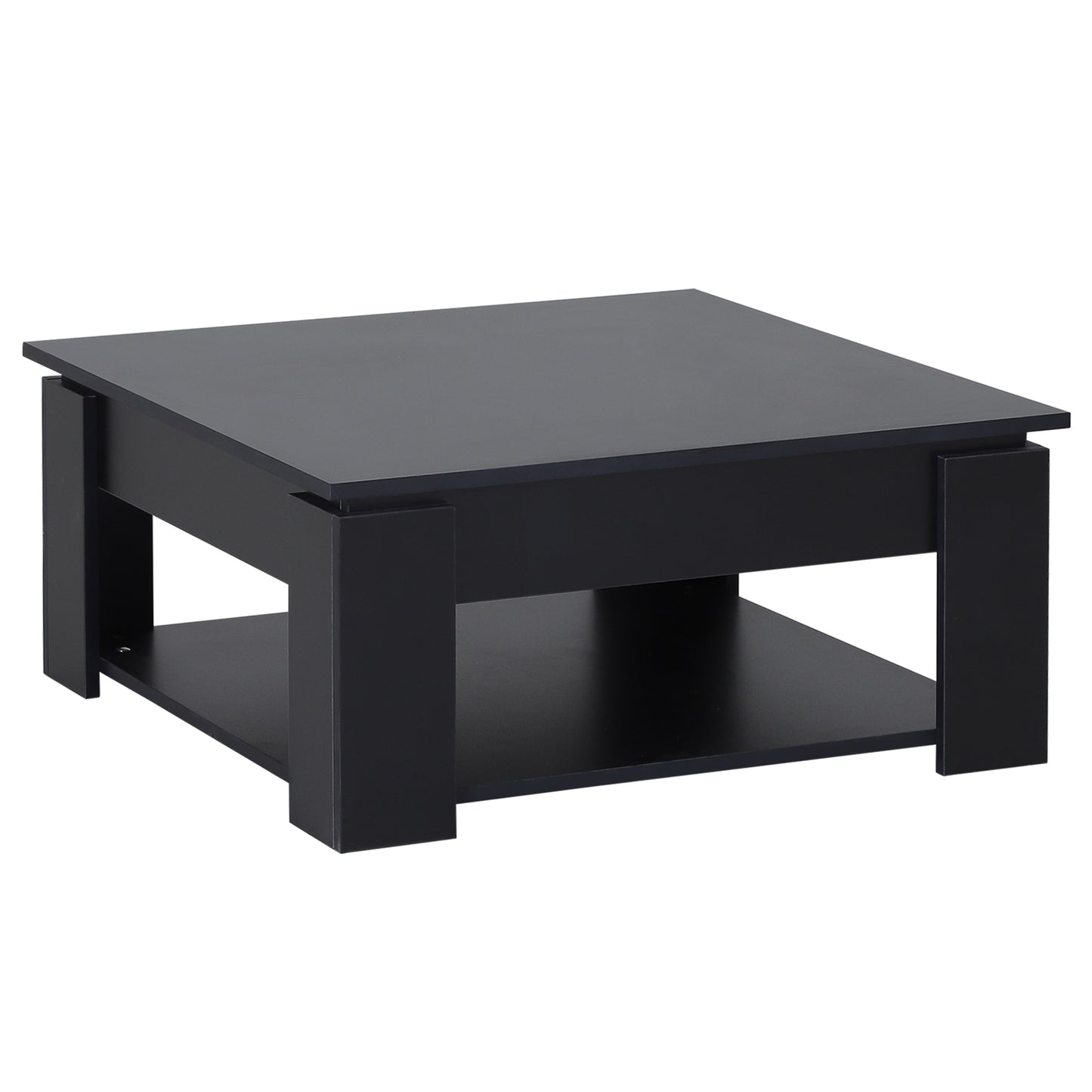 HOMCOM Modern 2 Tier Coffee Table with Storage Shelf Black Square Cocktail Center Table for Living Room | Dipra Home