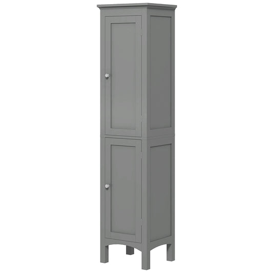 kleankin Tall Bathroom Organizer: Freestanding Cabinet with Adjustable Shelves, Cupboards, 15"x13"x63", Grey Finish | Dipra Home