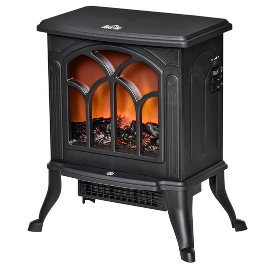 HOMCOM Electric Fireplace Heater, Freestanding Fireplace Stove with Realistic Flame, Overheat Protection, 750W/1500W, Black | Dipra Home