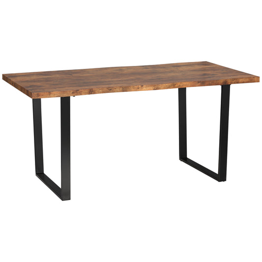 HOMCOM 63" Industrial Dining Table Wave-edged Tabletop Steel Legs Rustic Brown for 6 People Kitchen Furniture | Dipra Home