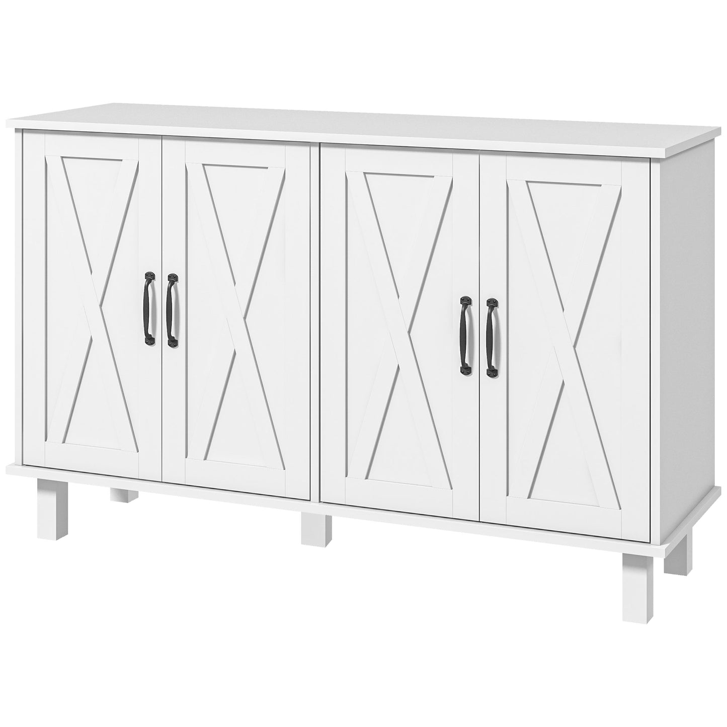 HOMCOM White 4-Door Buffet Table: Kitchen Sideboard Bar Cabinet with Barn Doors and 2 Adjustable Shelves for Living Room, Hallway | Dipra Home