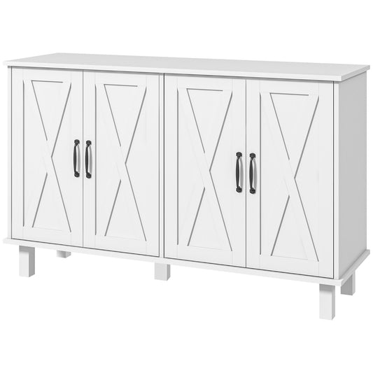 HOMCOM White 4-Door Buffet Table: Kitchen Sideboard Bar Cabinet with Barn Doors and 2 Adjustable Shelves for Living Room, Hallway | Dipra Home