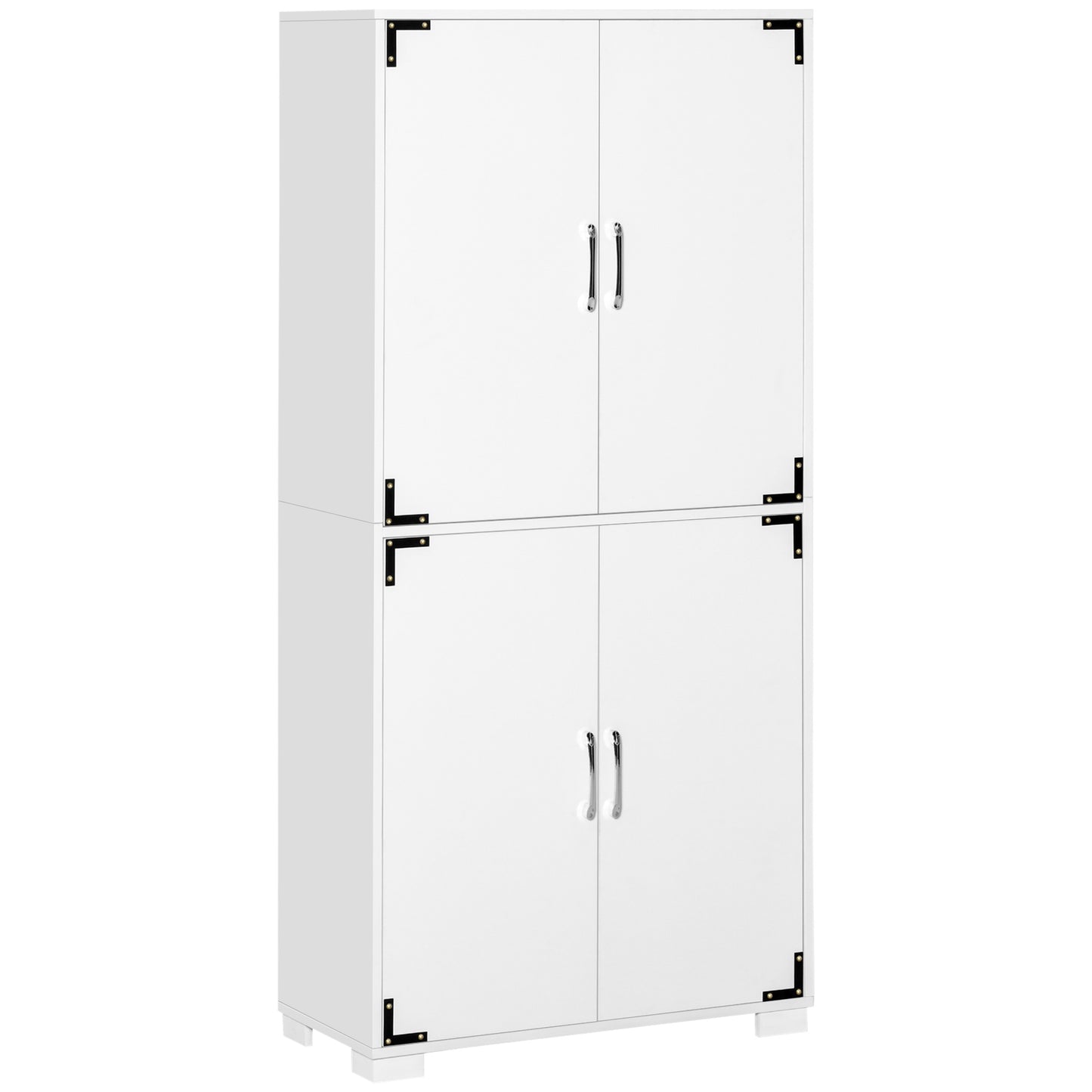 HOMCOM Industrial Pantry Storage Cabinet Kitchen 4 Doors Cupboard Shelves Bedroom Living Room White | Dipra Home