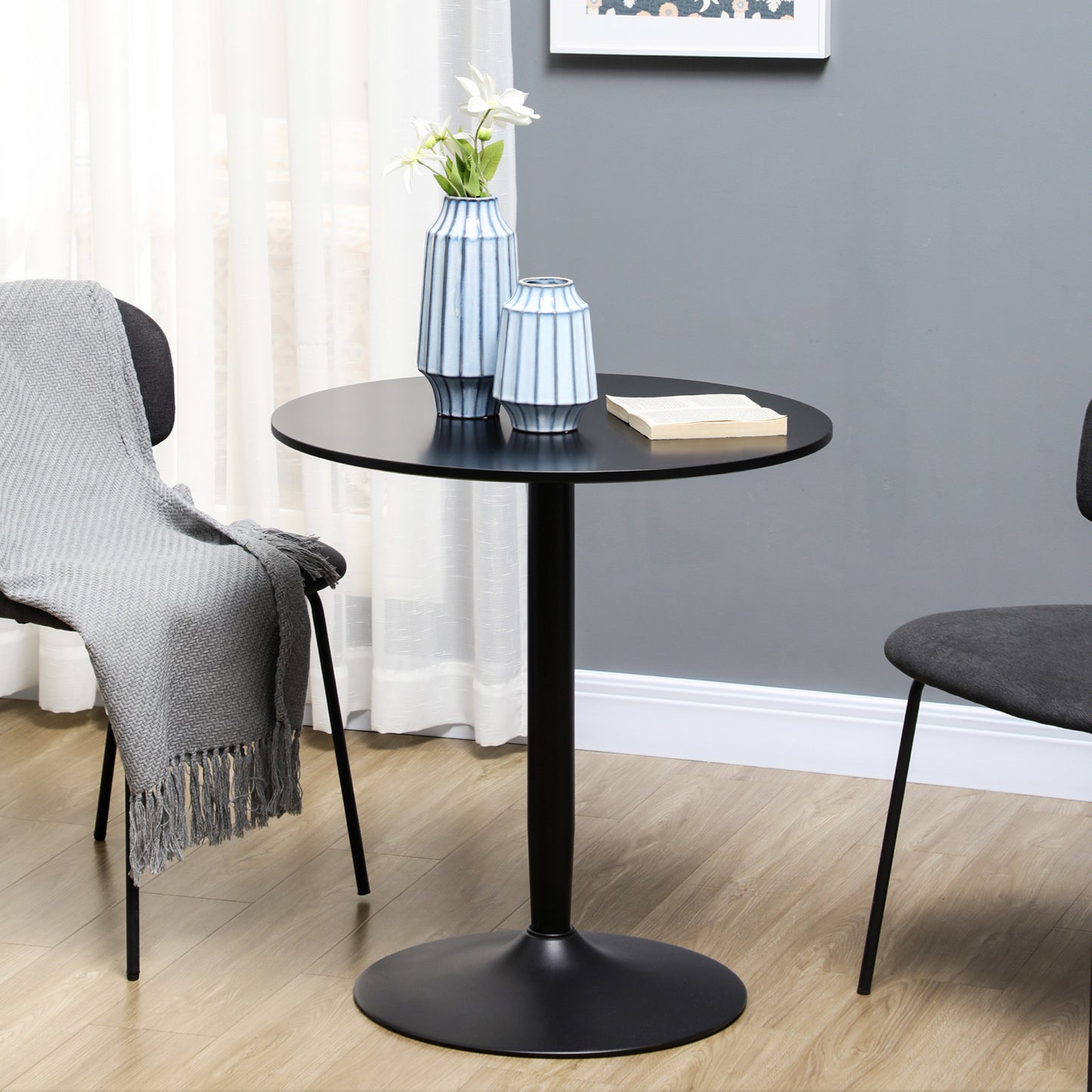 HOMCOM Modern Round Dining Table Steel Base Black for Living Dining Room Contemporary | Dipra Home